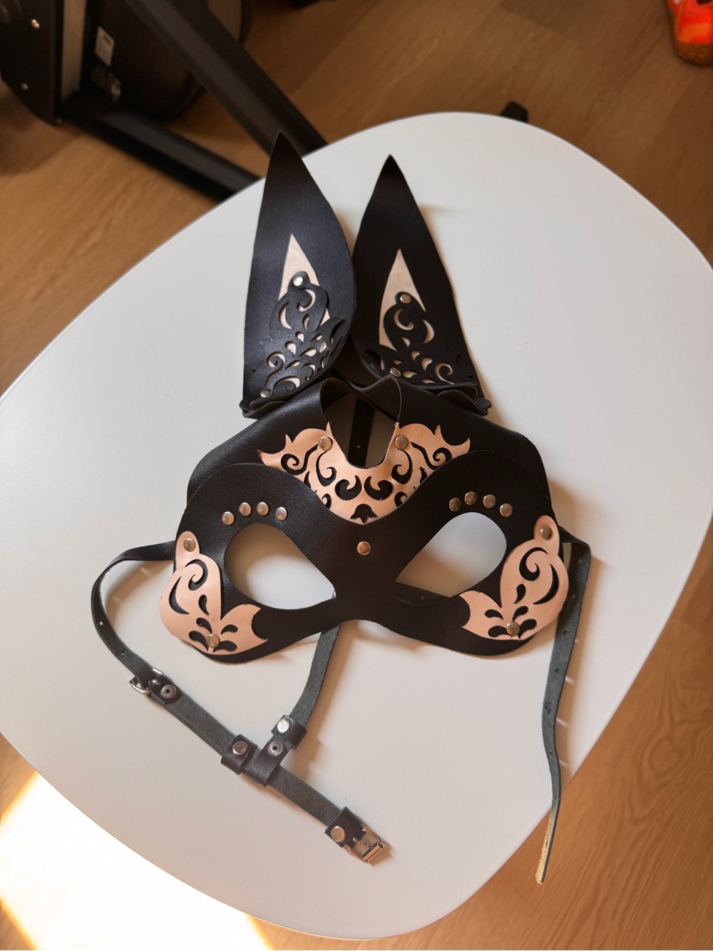 Black Lace-Up Leather Bunny Mask